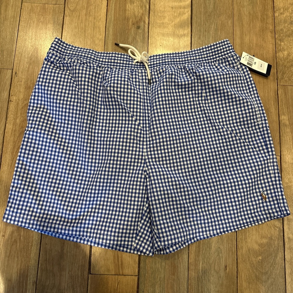 Polo Ralph Lauren Blue GINGHAM PLAID Traveller Swim Shorts Bathing Suit‎ 4XB NWT